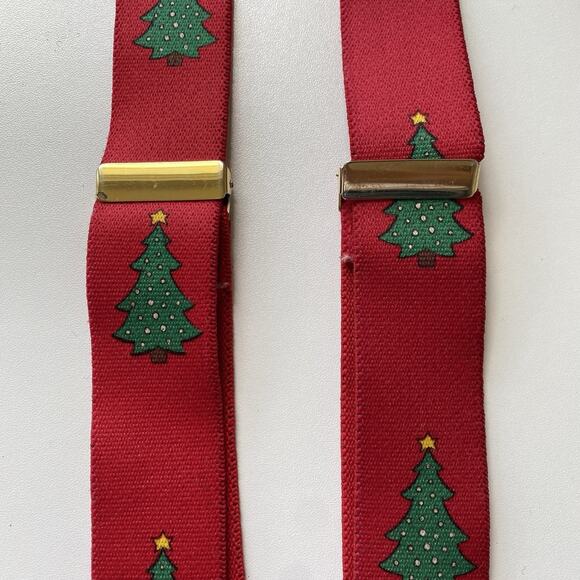 Vintage CAS West Germany Mens Suspenders Elastic Red Christmas Tree - Picture 3 of 10